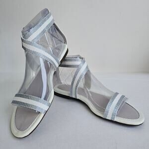 Gladiator Sandals Sperry Meridan Size 7 White Gray Strappy Buckle Patent Leather
